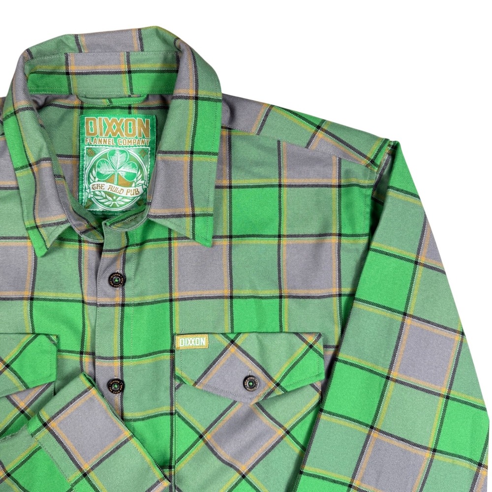 Dixxon Flannel Co The Auld Pub Green Grey Plaid D-Tech Shirt Mens XL